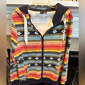Women’s Cruel Denim full zip hooded sweatshirt, Aztec design. XL. Like new.